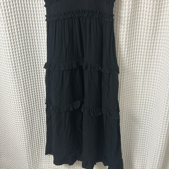 Pinch Gauzy Deep V Neck Black Tiered Short Sleeve Maxi Dress Medium - Picture 6 of 15
